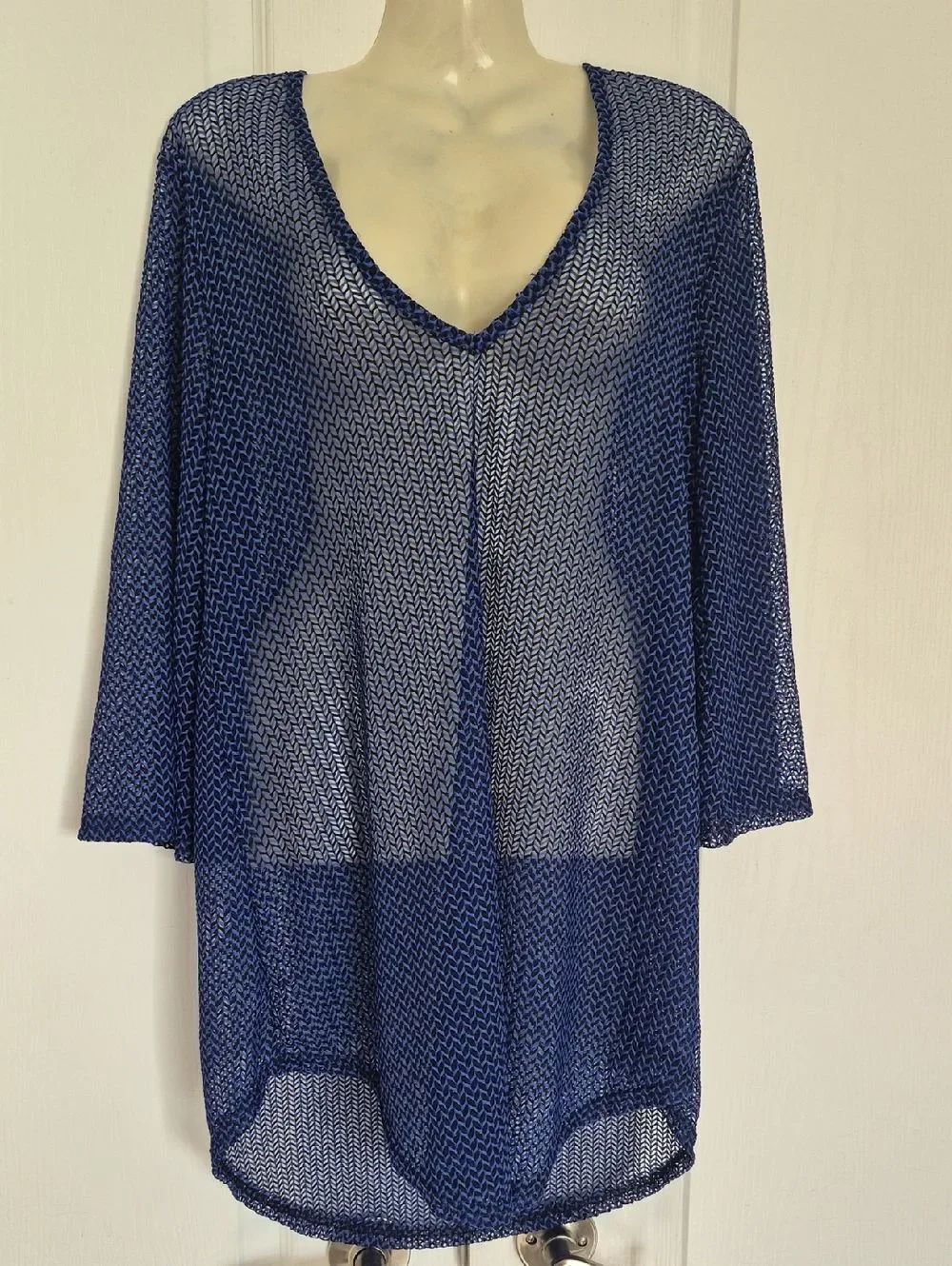 Jordan Taylor Navy Sheer V-Neck Swim Coverup